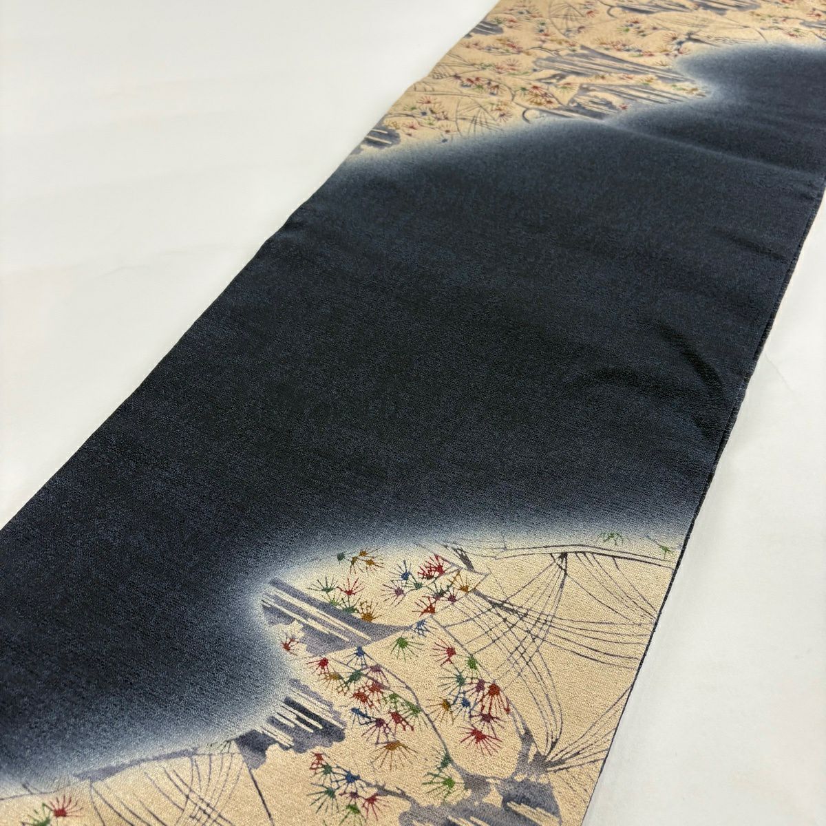 【美品】 袋帶 名品級 若松樹 樹木 薄茶 全通 純蠶絲