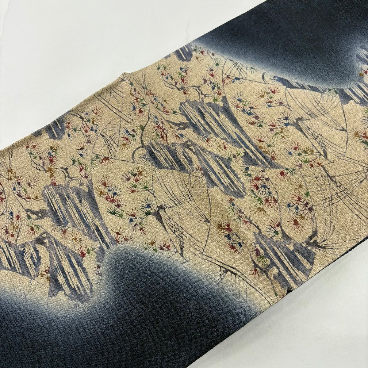 【美品】 袋帶 名品級 若松樹 樹木 薄茶 全通 純蠶絲