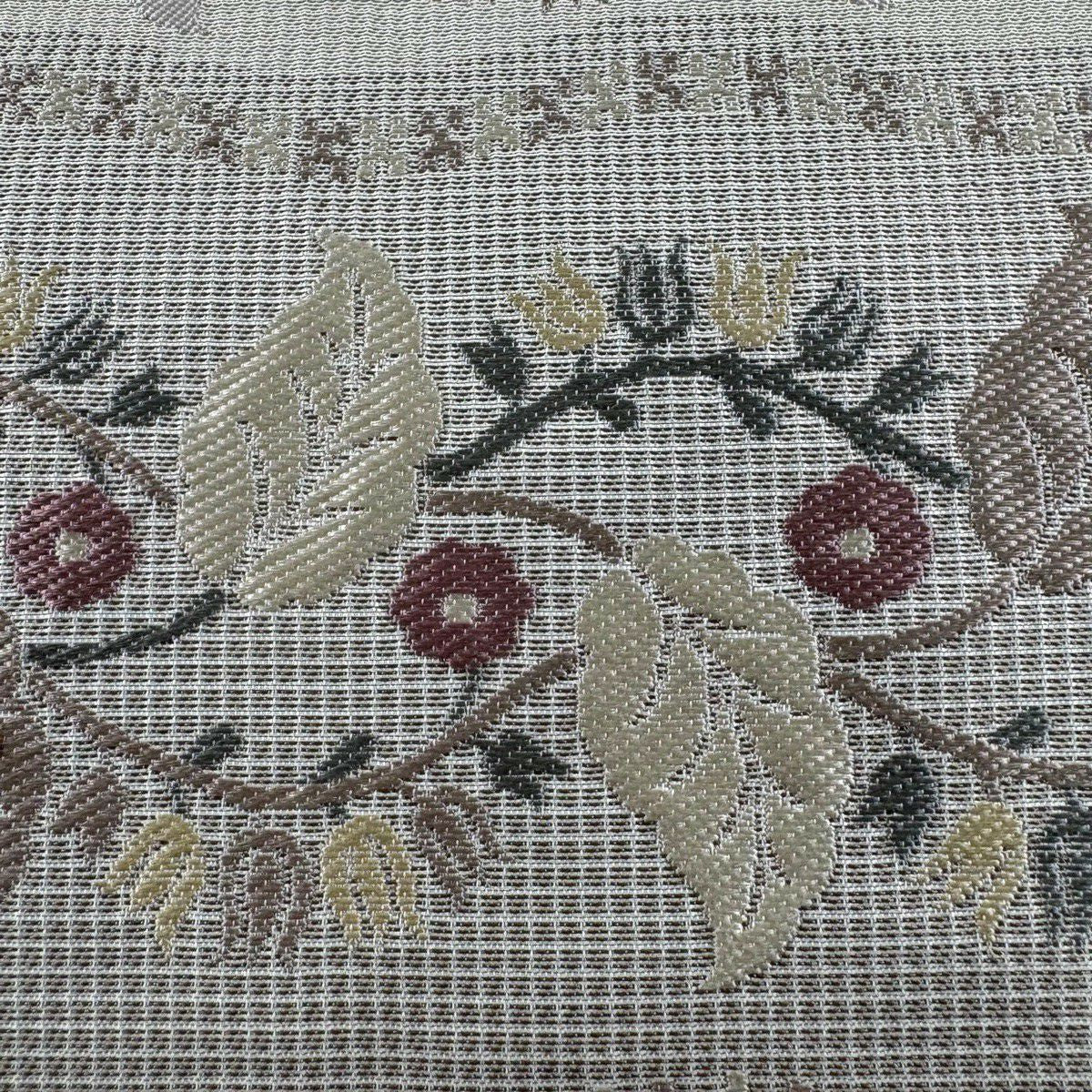 【美品】 袋帶 名品級 草花紋紋 よろけ縞 刺繡 薄小豆 六通 純蠶絲