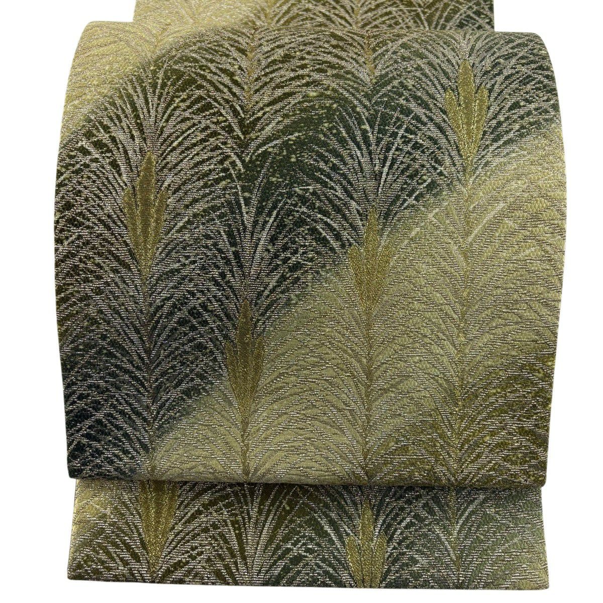【美品】 袋帶 名品級 證書齊全 大王松樹 金銀絲 金金箔 綠 六通 純蠶絲