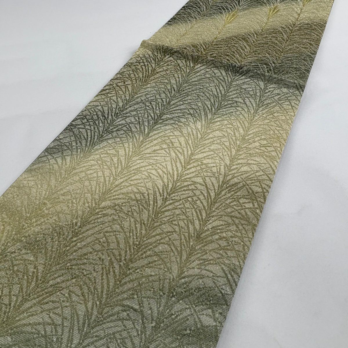【美品】 袋帶 名品級 證書齊全 大王松樹 金銀絲 金金箔 綠 六通 純蠶絲