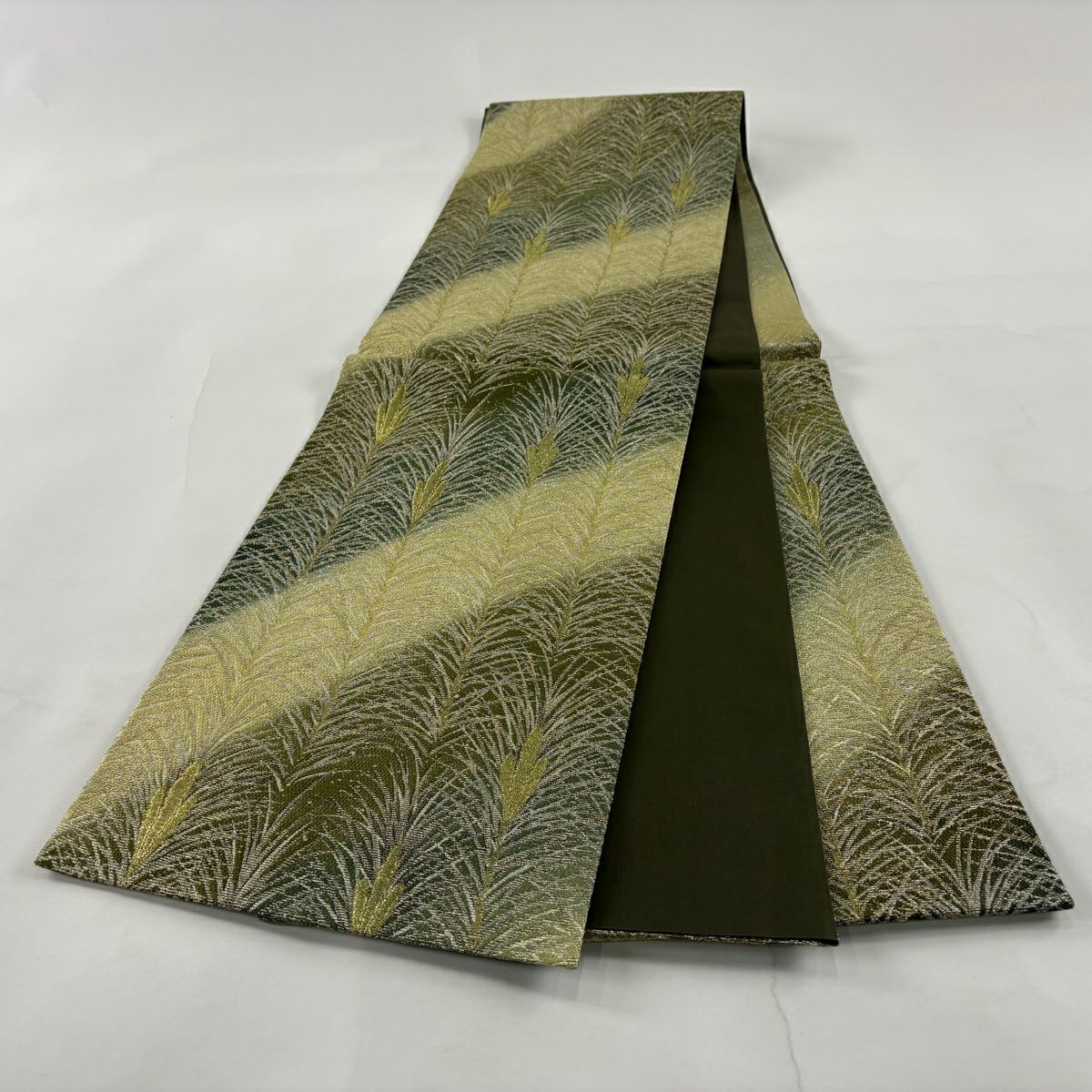 【美品】 袋帶 名品級 證書齊全 大王松樹 金銀絲 金金箔 綠 六通 純蠶絲