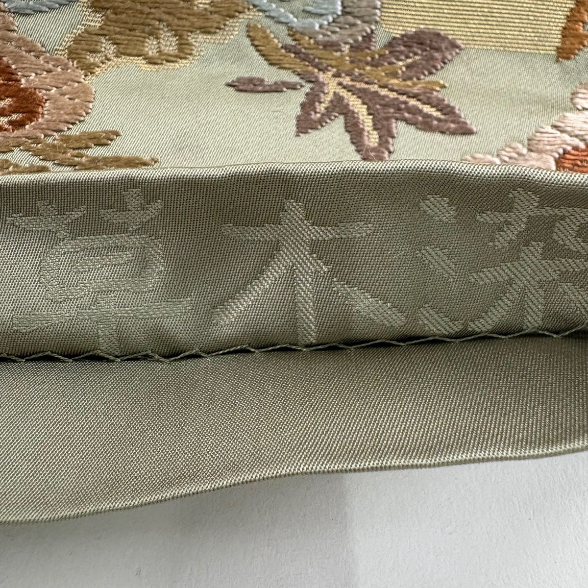 袋帶 名品級 關西仕立 草木染 松樹 霞 唐織 金金箔 灰綠 全通 純蠶絲
