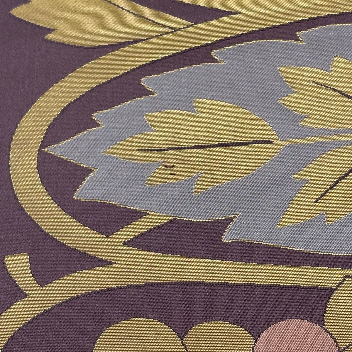袋帶 名品級 金金箔屋清兵衛 落款あり 關西仕立 葡萄更紗紋 金金箔 濃紫 全通 純蠶絲