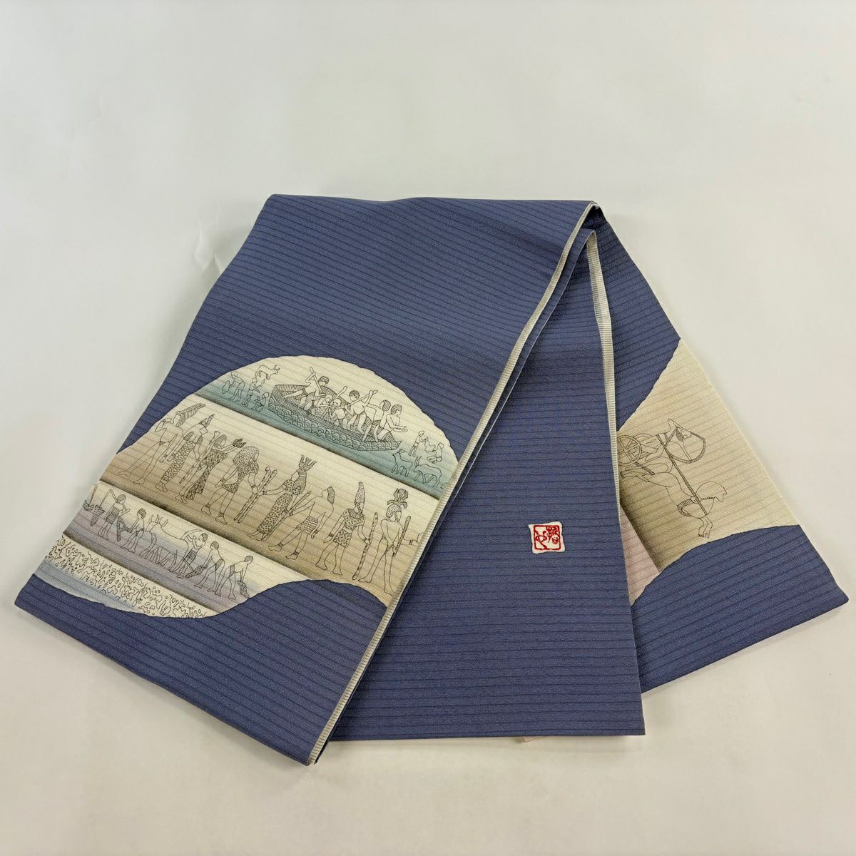 袋帶 名品級 樋熊哲也 落款 夏帶 絽 コプト紋 灰紫 お太鼓紋 純蠶絲