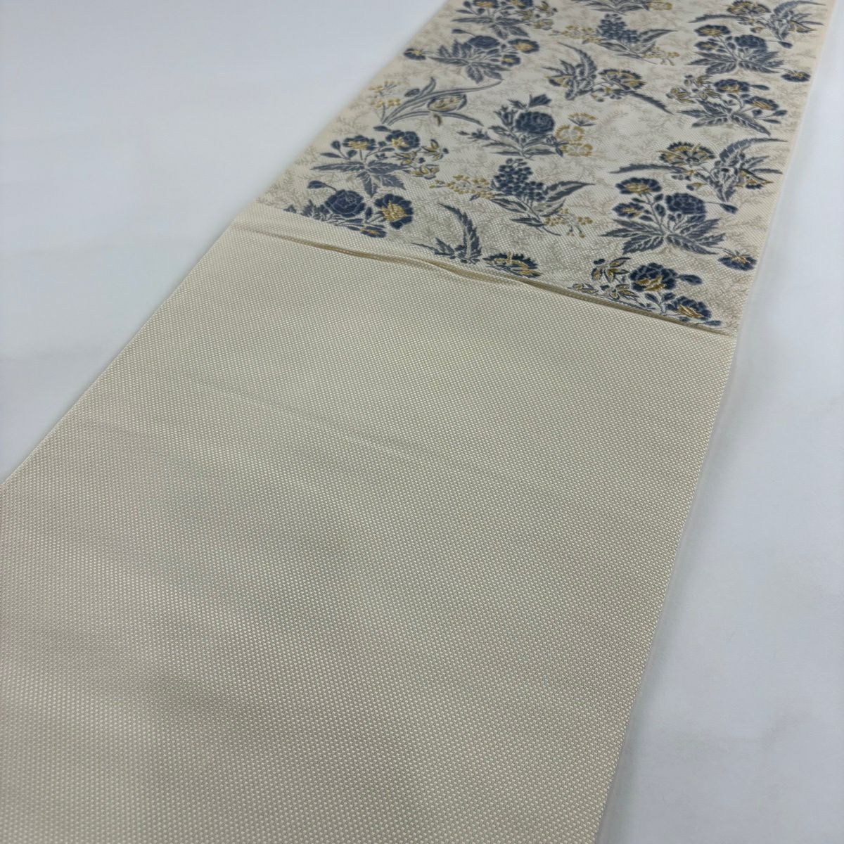袋帶 名品級 草花紋 金金箔 米色 六通 純蠶絲