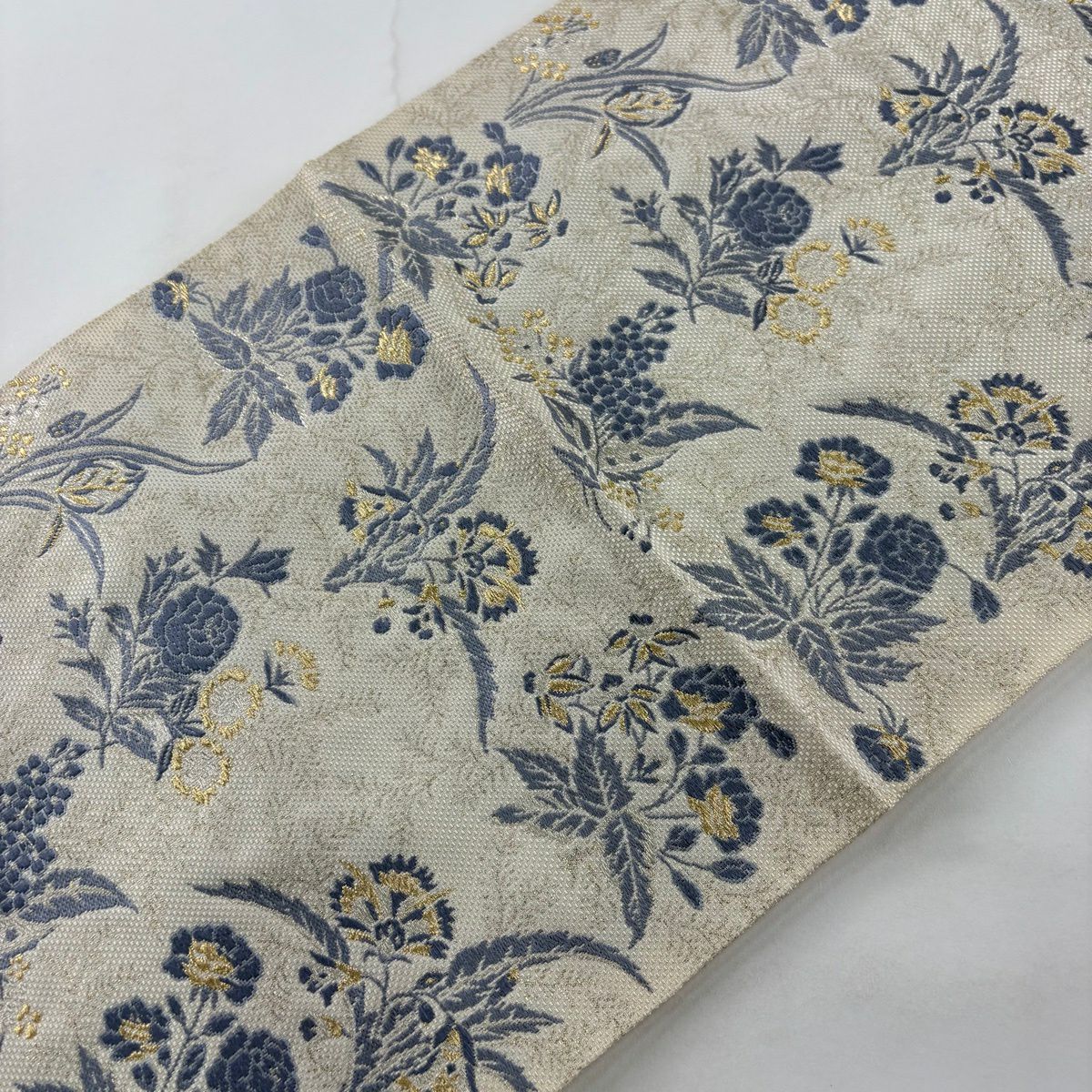 袋帶 名品級 草花紋 金金箔 米色 六通 純蠶絲