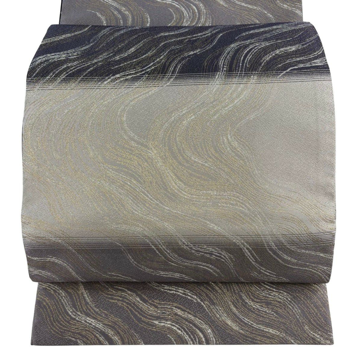 【美品】 袋帶 名品級 段紋 流水 金絲 金金箔 紫 六通 純蠶絲