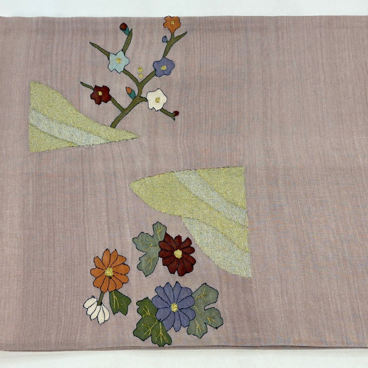 【美品】 袋帶 名品級 菊花 雲文 金絲 金金箔 淺粉色 大鼓圖案 純蠶絲