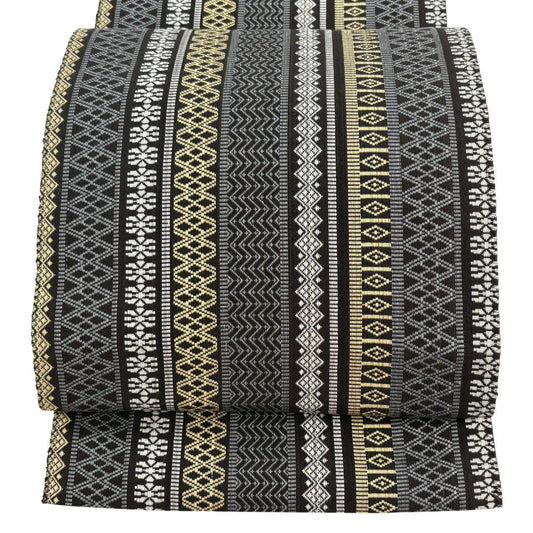 名古屋帶 名品級 八寸名古屋帶 縞 幾何圖案 黑灰 純蠶絲