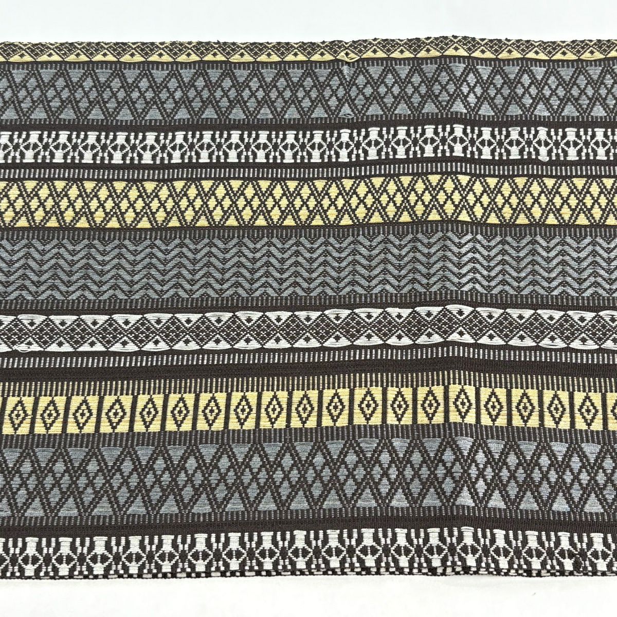 名古屋帶 名品級 八寸名古屋帶 縞 幾何圖案 黑灰 純蠶絲