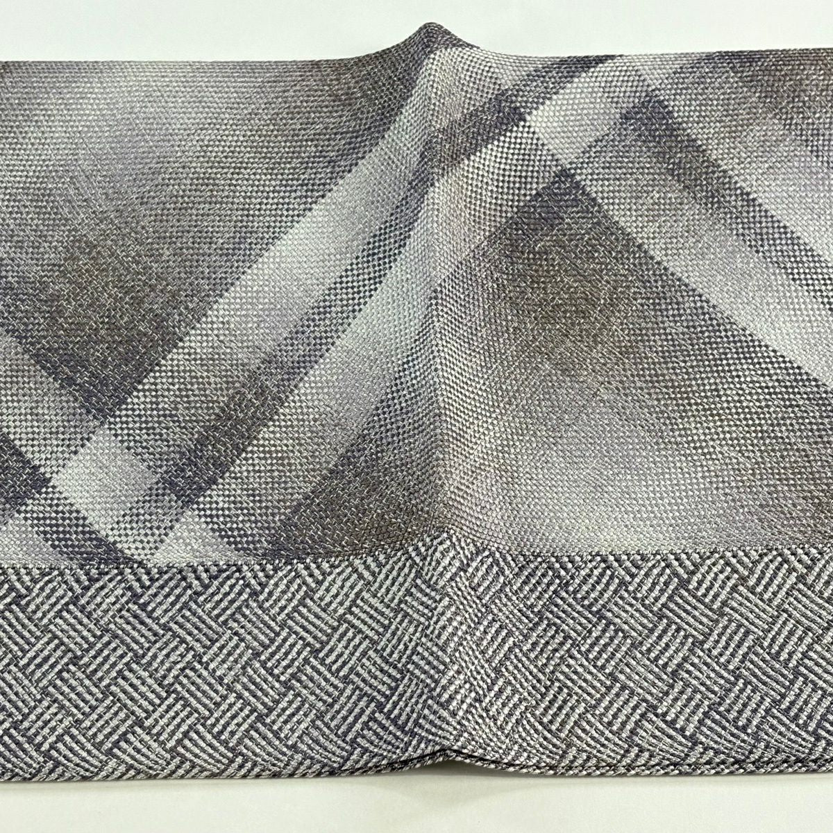 【美品】名古屋帶 名品級 八寸名古屋帶 幾何圖案 銀線 紫 純蠶絲