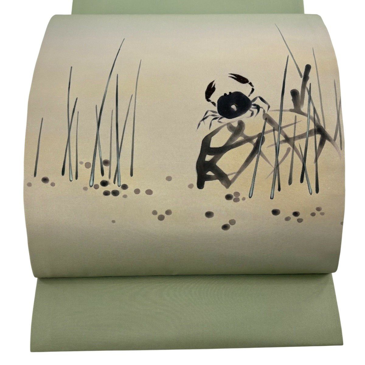【美品】 開口名古屋帶 名品級 蟹 葉 漸層 灰綠 純蠶絲