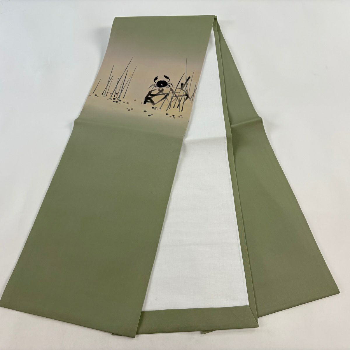 【美品】 開口名古屋帶 名品級 蟹 葉 漸層 灰綠 純蠶絲