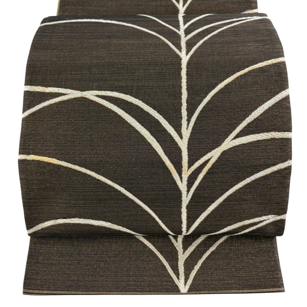 【美品】 袋帶 名品級 證書齊全 大王松樹 金絲 金金箔 茶 全通 純蠶絲