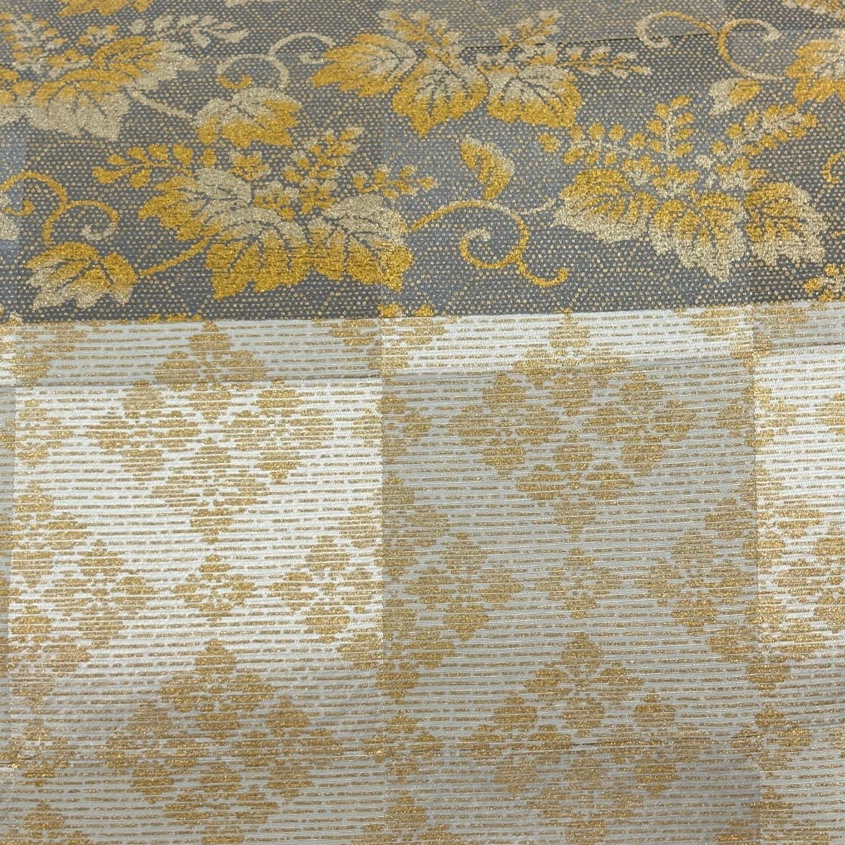 【美品】 袋帶 名品級 落款あり 一期一會 桐 菱 金銀彩 灰 深藍 六通 純蠶絲