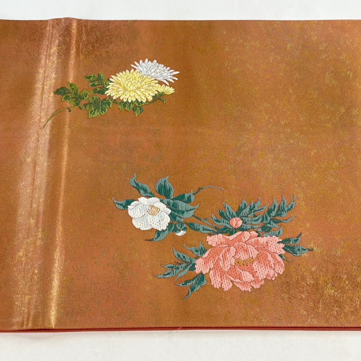 【美品】 袋帶 名品級 じゅらく 落款あり 証紙あり 四季花鳥圖 金絲 金金箔 粉紅 お太鼓柄 純蠶絲