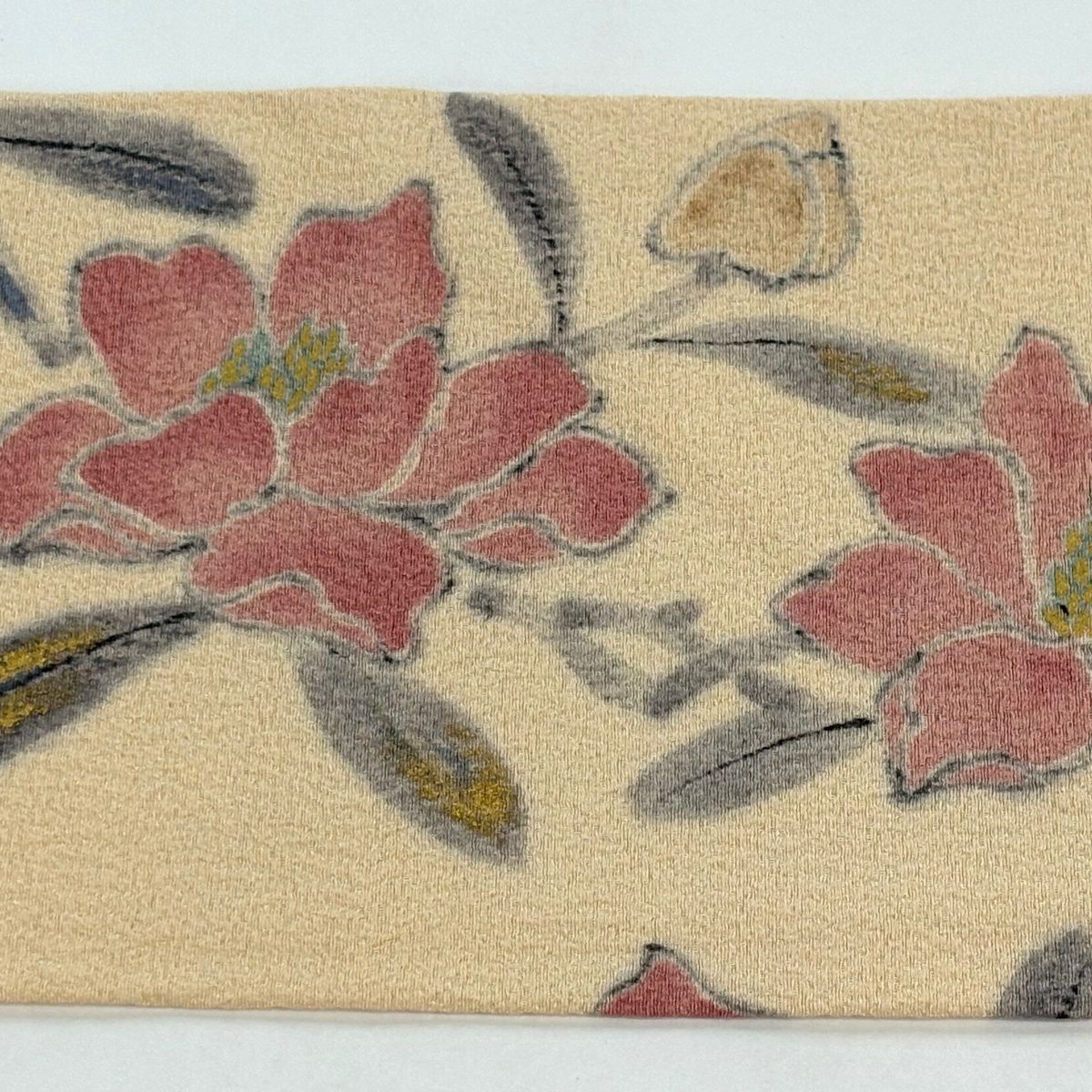 【美品】 名古屋帶 名品級 落款 草花紋紋 金彩裝飾 淺橙色 純蠶絲