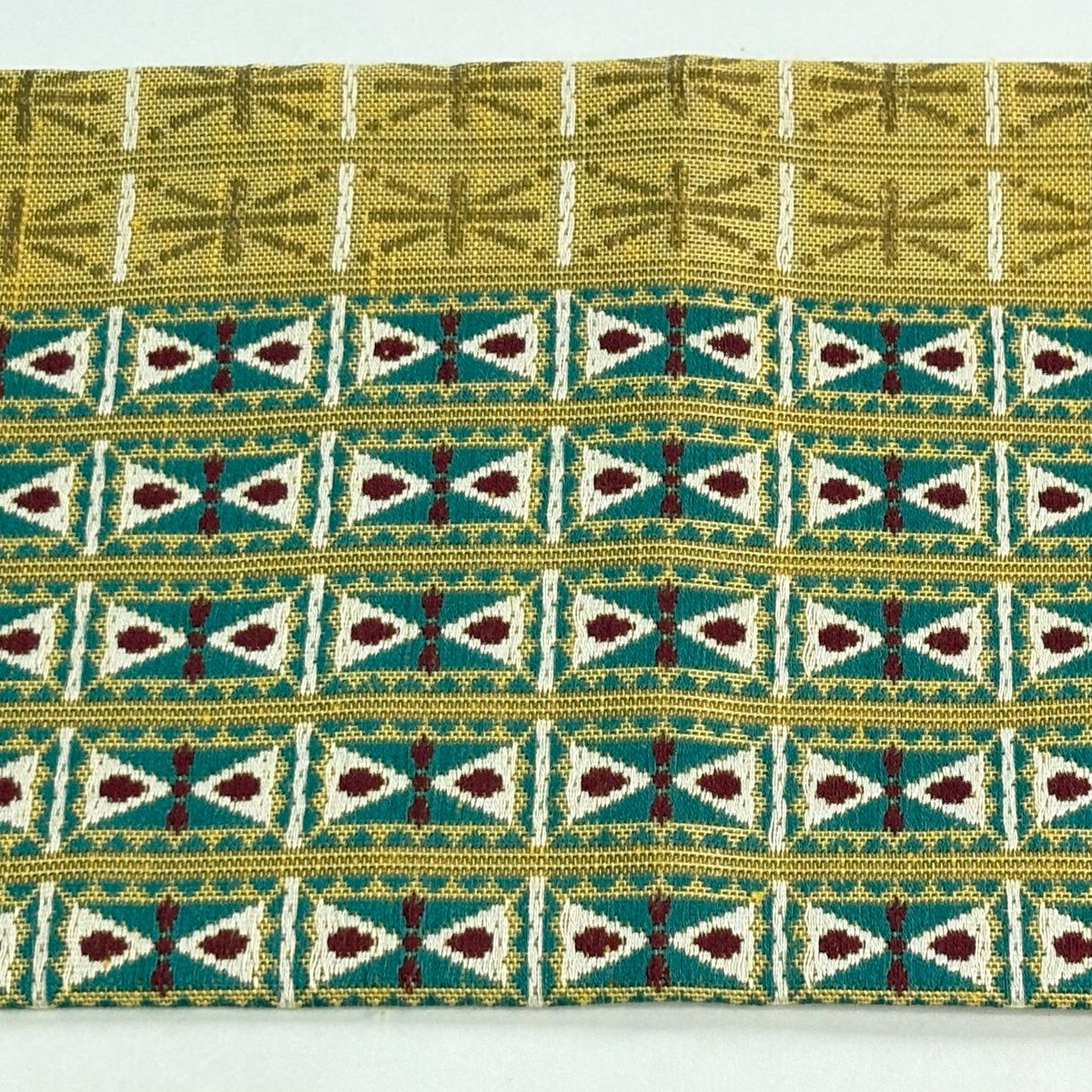 【美品】名古屋帶 名品級 條紋 幾何圖案 金金箔 米色 純蠶絲