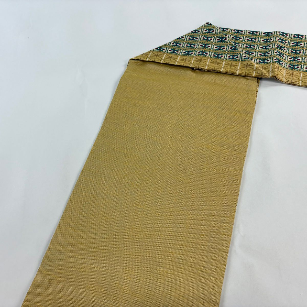 【美品】名古屋帶 名品級 條紋 幾何圖案 金金箔 米色 純蠶絲