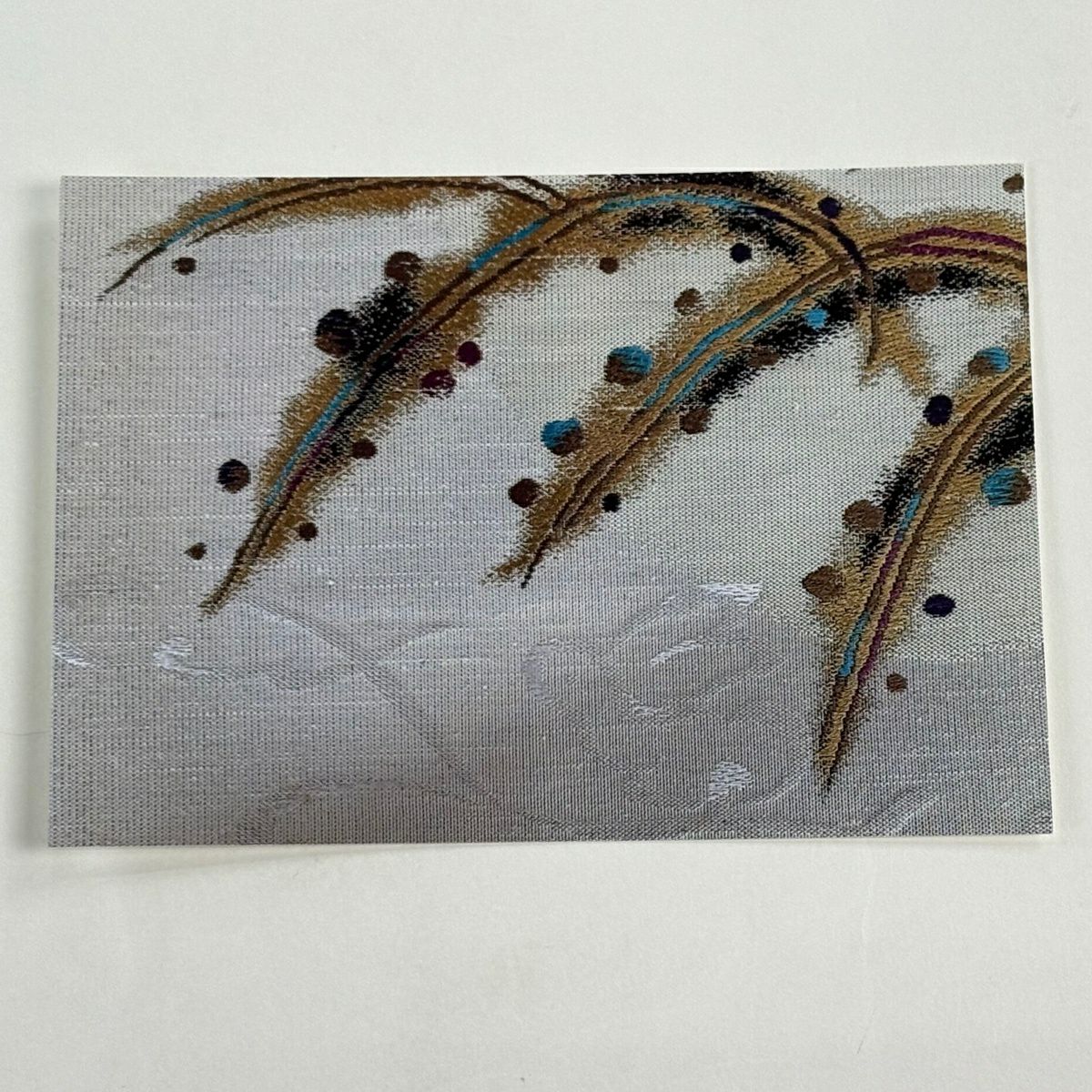 【美品】名古屋帶 名品級 葉 幾何學 金絲 金金箔 奶油色 純蠶絲