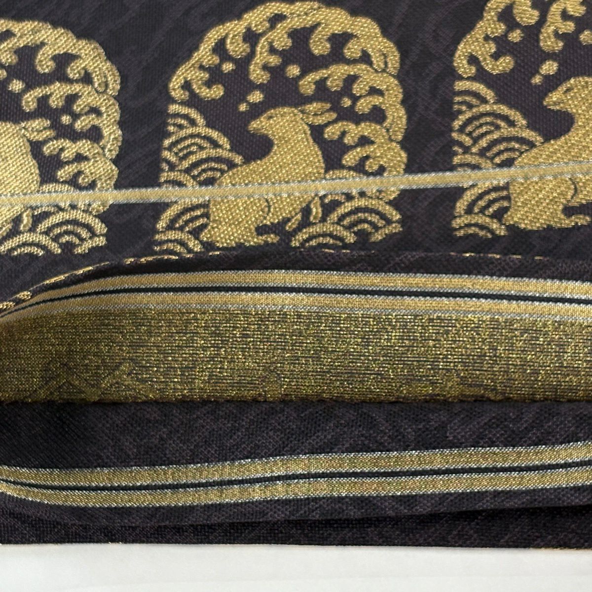 【美品】 袋帶 名品級 兔子 波 金絲 深紫 六通 純蠶絲