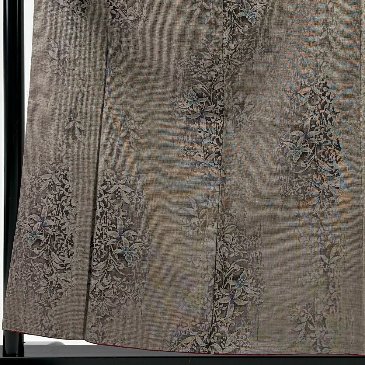 【美品】 大島紬織 身長157cm 袖長62cm S 雙層 純泥染 證書附帶 草花紋紋 焦茶 純蠶絲 名品級