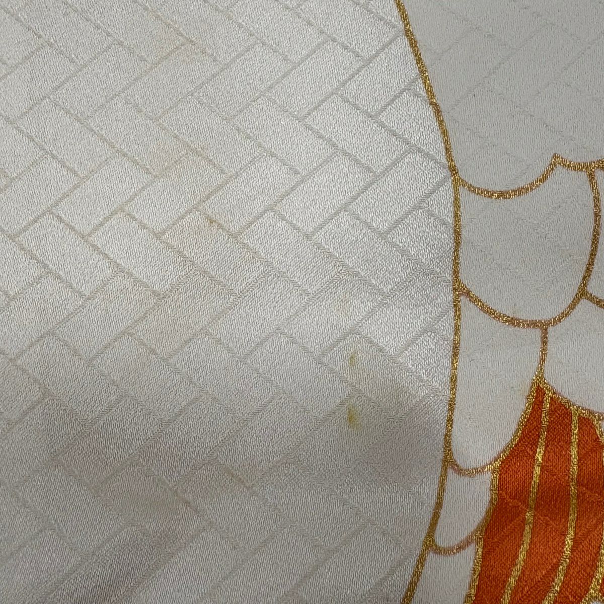 振袖禮服 身長154cm 袖長62cm S 雙層 吾妻德穗 落款 仙鶴 麻葉 金絲 金銀彩 奶油色 純蠶絲 名品級