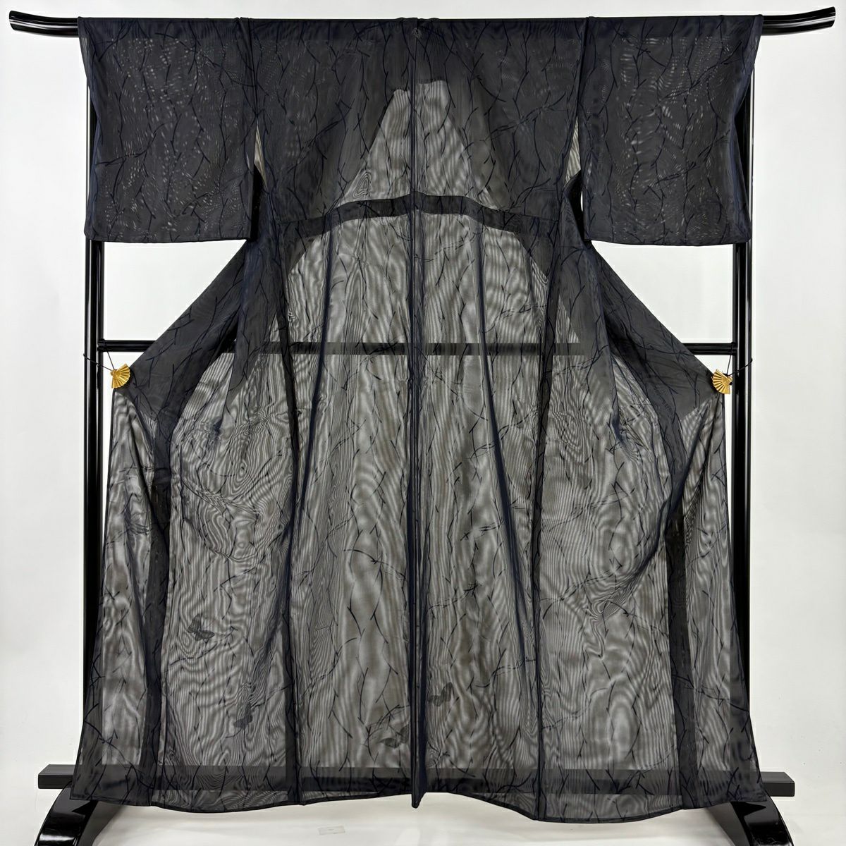 付下 身長163cm 袖長68.5cm L 紗雙層 蝶枝 金銀彩 墨 黑 純蠶絲 名品級 一つ紋