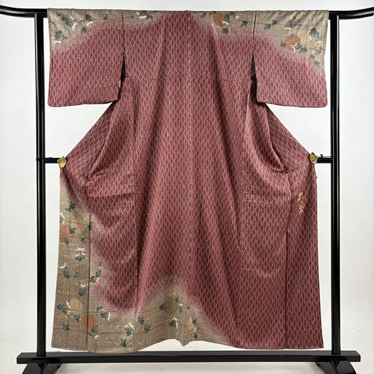 【美品】訪問服 身長154cm 袖長62.5cm S 雙層 中村乃武夫 落款あり 菊花 立涌 金銀彩 深紅色 純蠶絲 名品級
