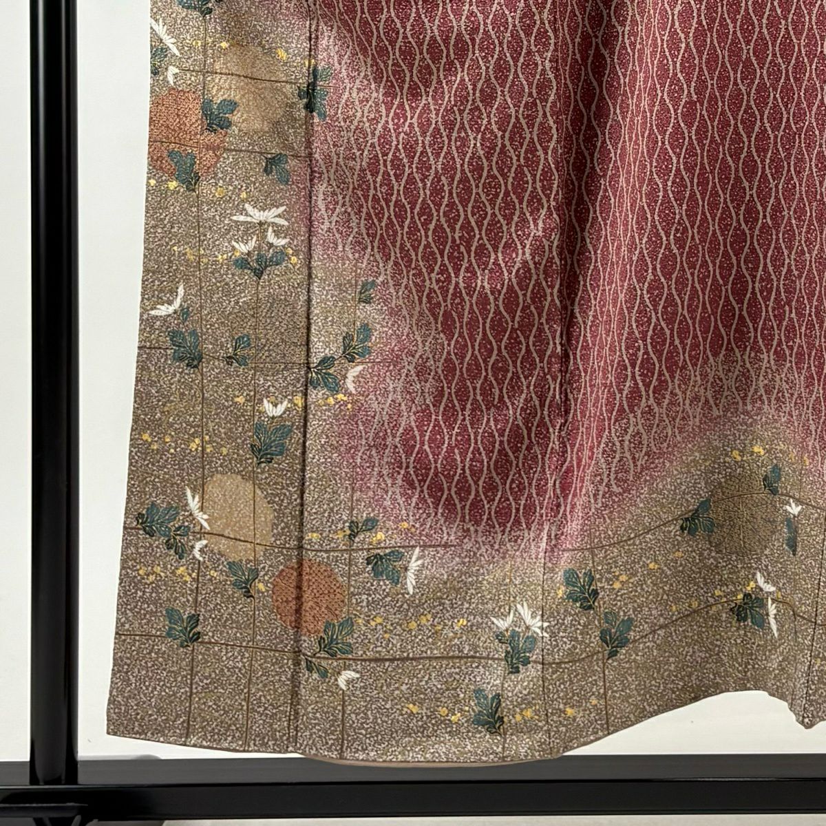 【美品】訪問服 身長154cm 袖長62.5cm S 雙層 中村乃武夫 落款あり 菊花 立涌 金銀彩 深紅色 純蠶絲 名品級