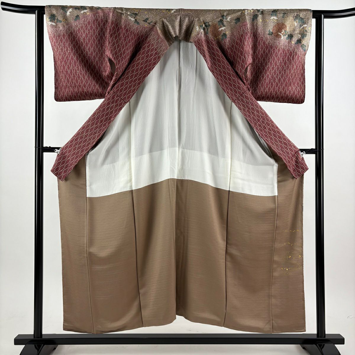 【美品】訪問服 身長154cm 袖長62.5cm S 雙層 中村乃武夫 落款あり 菊花 立涌 金銀彩 深紅色 純蠶絲 名品級