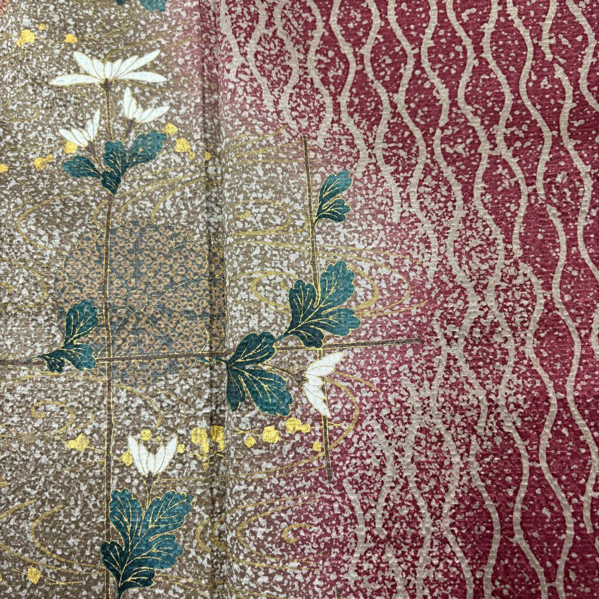【美品】訪問服 身長154cm 袖長62.5cm S 雙層 中村乃武夫 落款あり 菊花 立涌 金銀彩 深紅色 純蠶絲 名品級