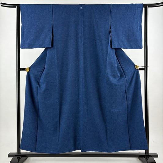 【美品】 小紋 身長155cm 袖長62cm S 雙層 天然藍 證書在側 波 藍色 純蠶絲 名品級 一つ紋