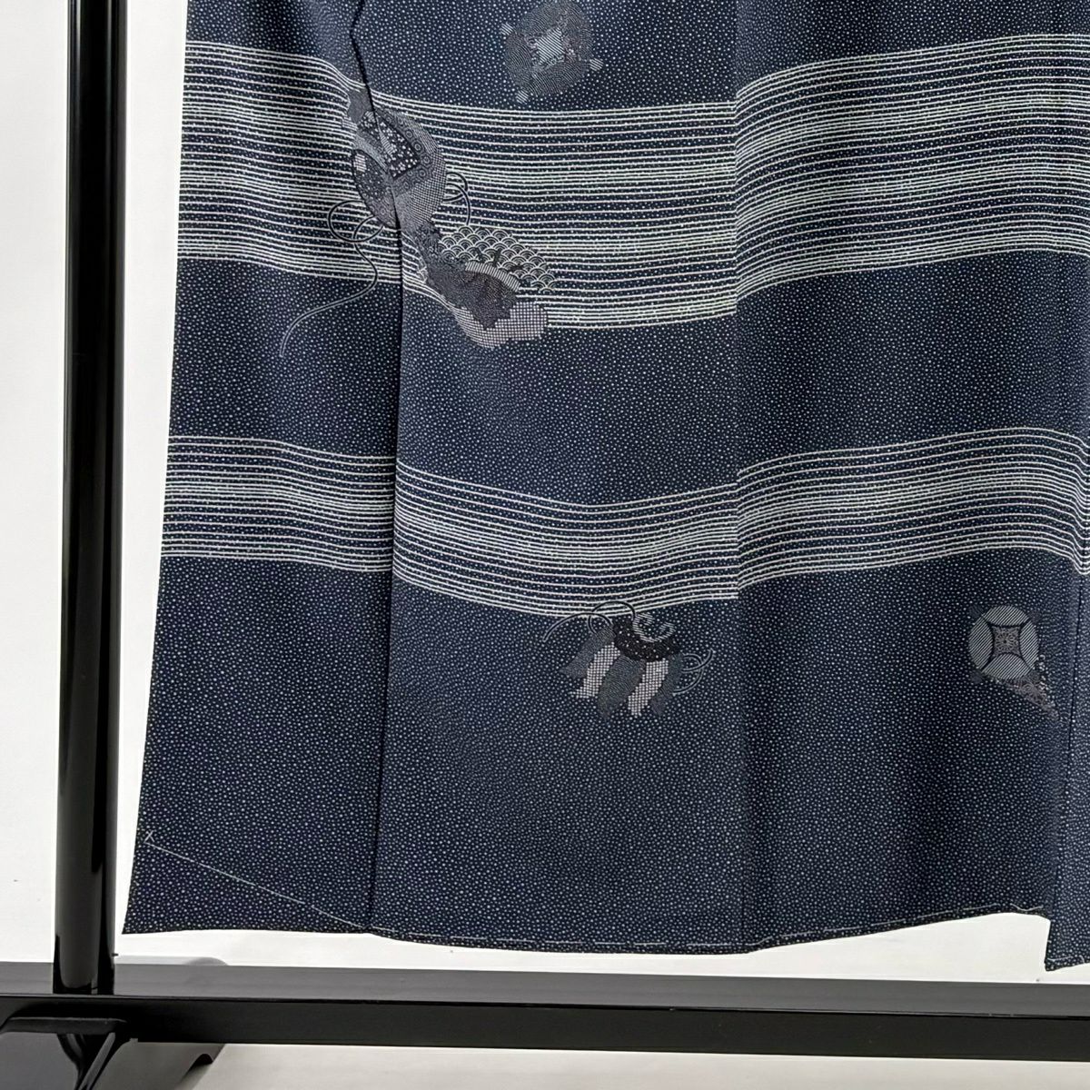 【美品】 付下 身長154cm 袖長62.5cm S 雙層 落款あり 小槌 七寶 濃藍 純蠶絲 名品級