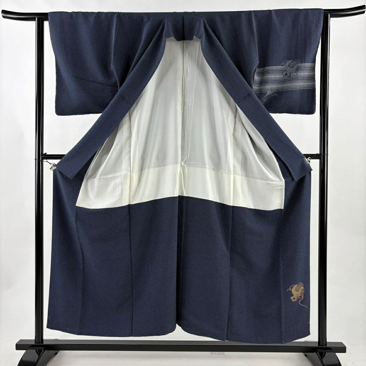 【美品】 付下 身長154cm 袖長62.5cm S 雙層 落款あり 小槌 七寶 濃藍 純蠶絲 名品級