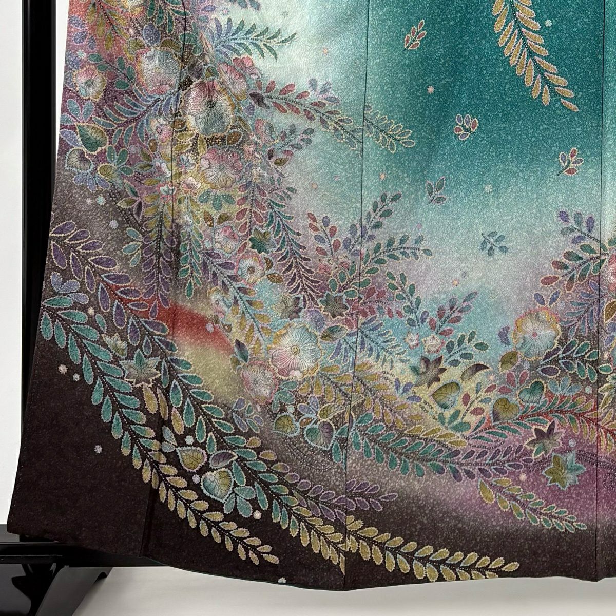 【美品】訪問服 身長160.5cm 袖長64cm M 雙層 辻花染 金金箔 金彩裝飾 綠 純蠶絲 名品級