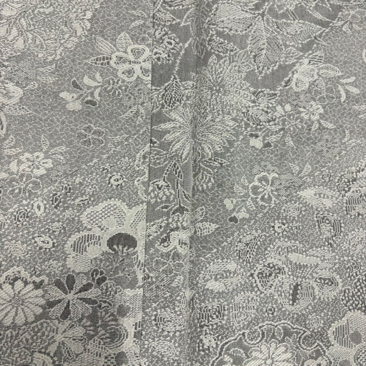 小紋 身長162.5cm 袖長65cm M 雙層 雪輪 草花紋紋意匠 灰色 純蠶絲 名品級