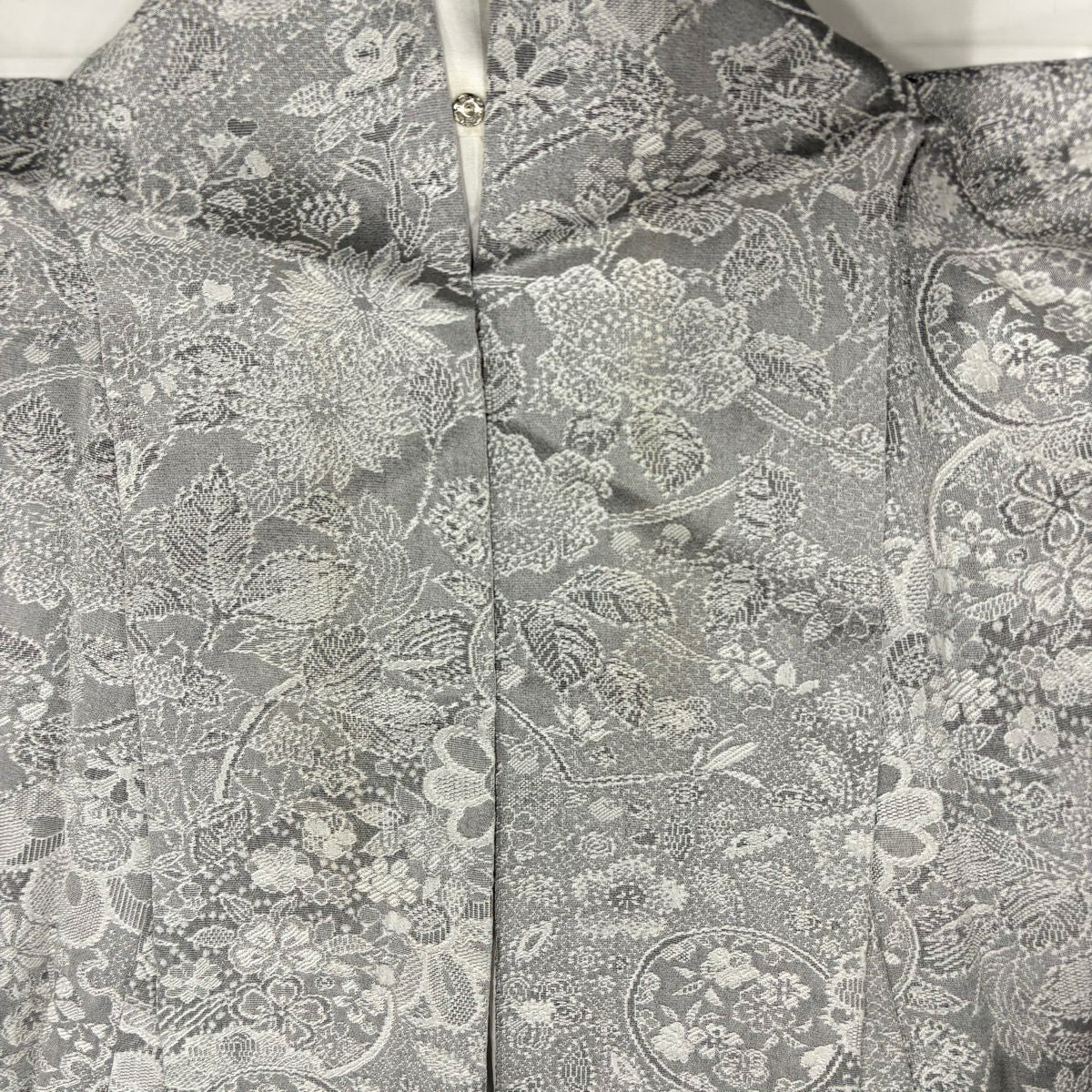 小紋 身長162.5cm 袖長65cm M 雙層 雪輪 草花紋紋意匠 灰色 純蠶絲 名品級
