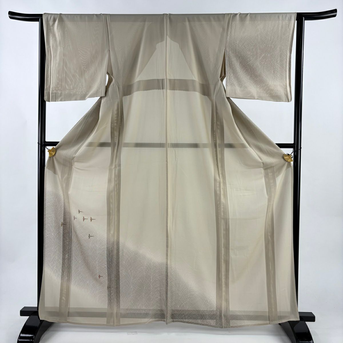 付下 身長166cm 袖長63.5cm S 薄物 絽 螳螂 葉子 銀線 刺繡 淺茶 純蠶絲 名品級 一個紋