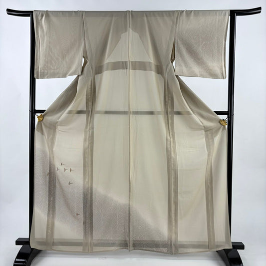 付下 身長166cm 袖長63.5cm S 薄物 絽 螳螂 葉子 銀線 刺繡 淺茶 純蠶絲 名品級 一個紋