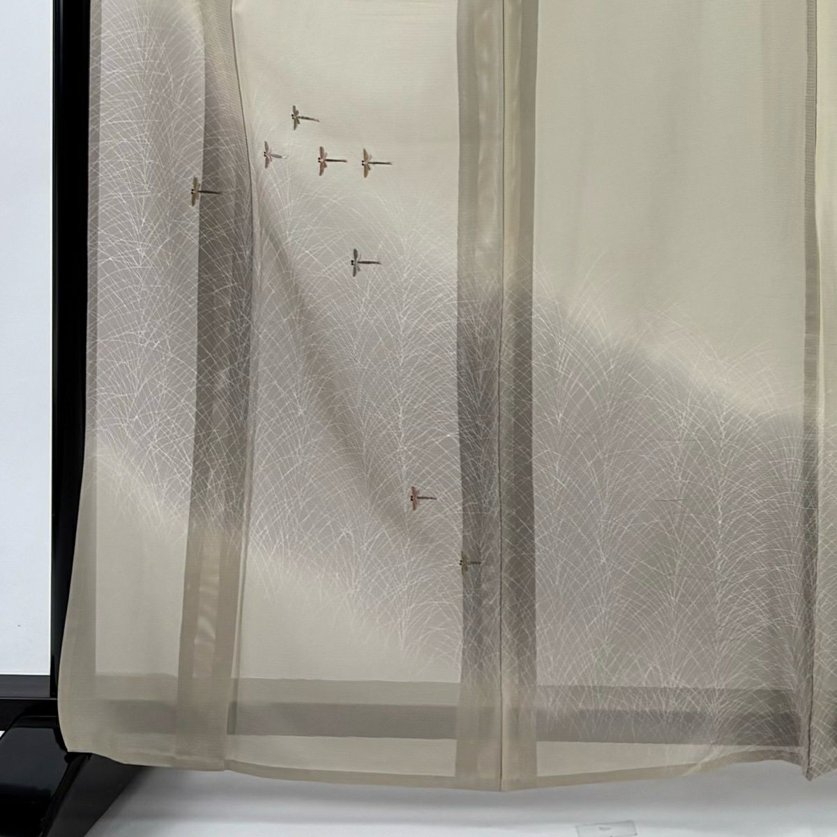 付下 身長166cm 袖長63.5cm S 薄物 絽 螳螂 葉子 銀線 刺繡 淺茶 純蠶絲 名品級 一個紋