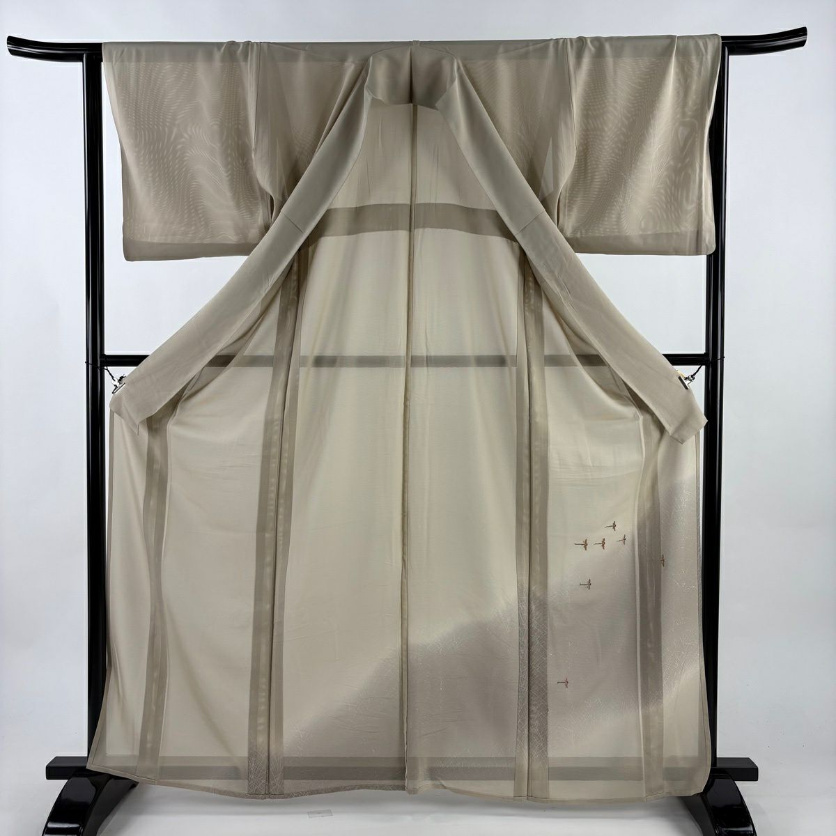 付下 身長166cm 袖長63.5cm S 薄物 絽 螳螂 葉子 銀線 刺繡 淺茶 純蠶絲 名品級 一個紋