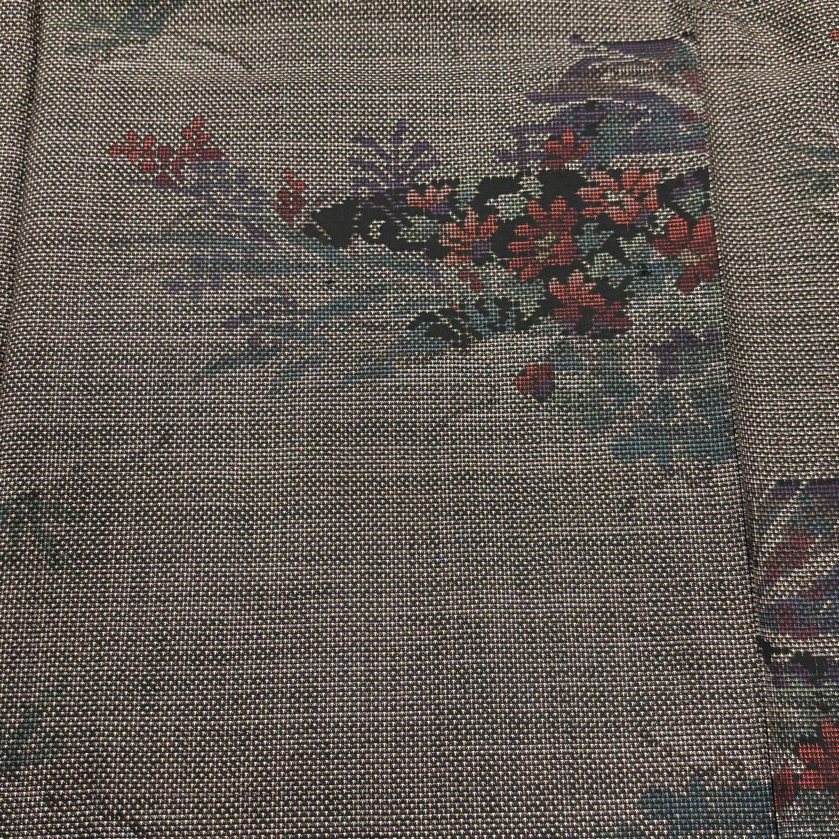 【美品】 大島紬織 身長159.5cm 袖長66cm M 雙層 純泥染 證書附帶 草花紋紋 建築 焦茶 純蠶絲 名品級