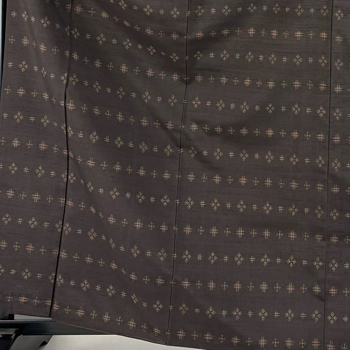 【美品】 紬織 身長164.5cm 袖長64cm M 雙層 井桁 菱 焦茶 純蠶絲 名品級