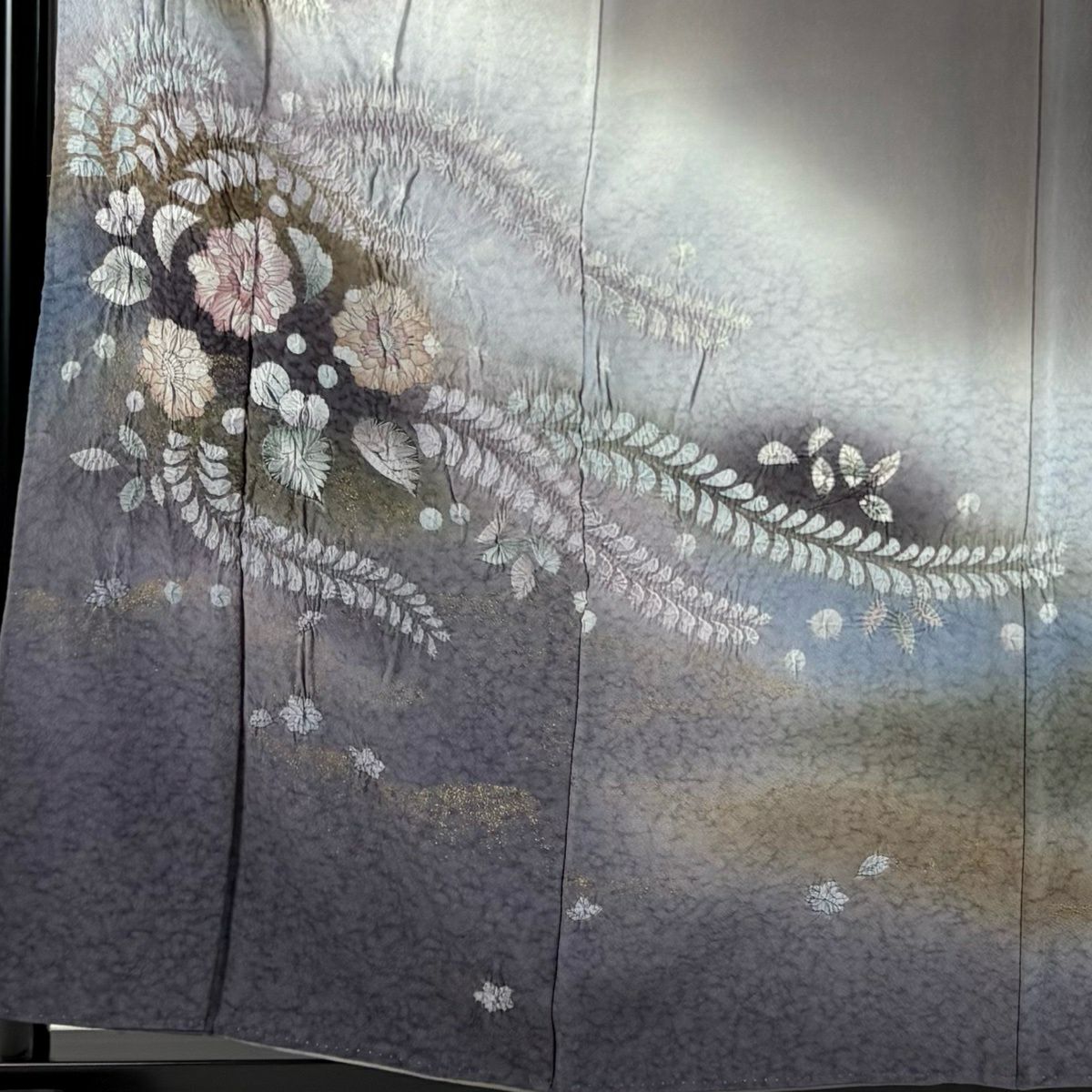 【美品】訪問服 身長158cm 袖長62.5cm S 雙層 辻花染 金銀彩 漸層 灰茶 純蠶絲 名品級