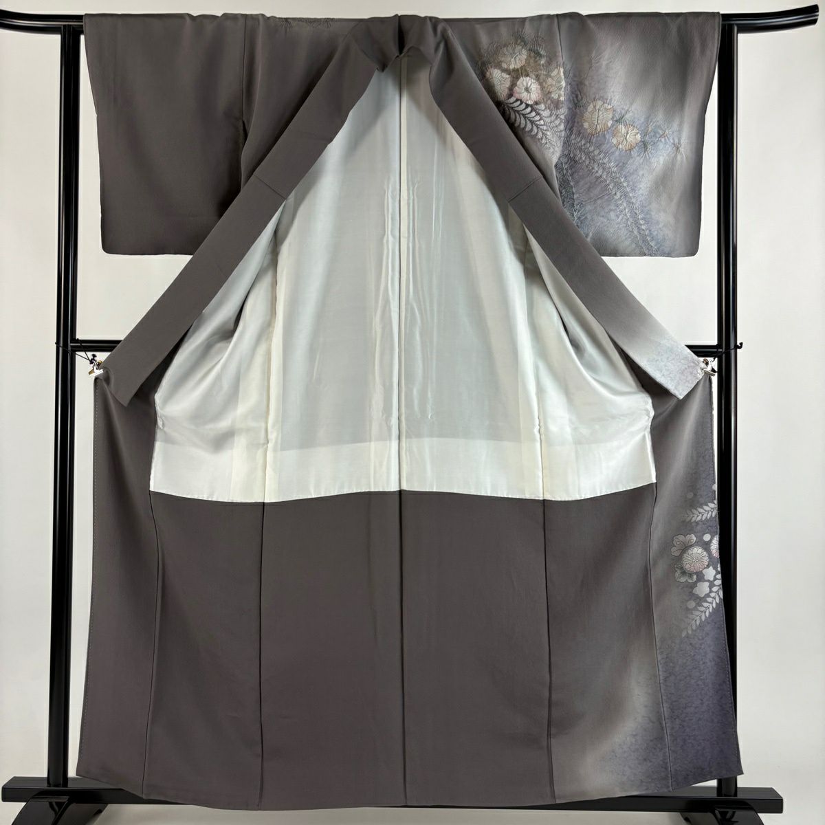 【美品】訪問服 身長158cm 袖長62.5cm S 雙層 辻花染 金銀彩 漸層 灰茶 純蠶絲 名品級