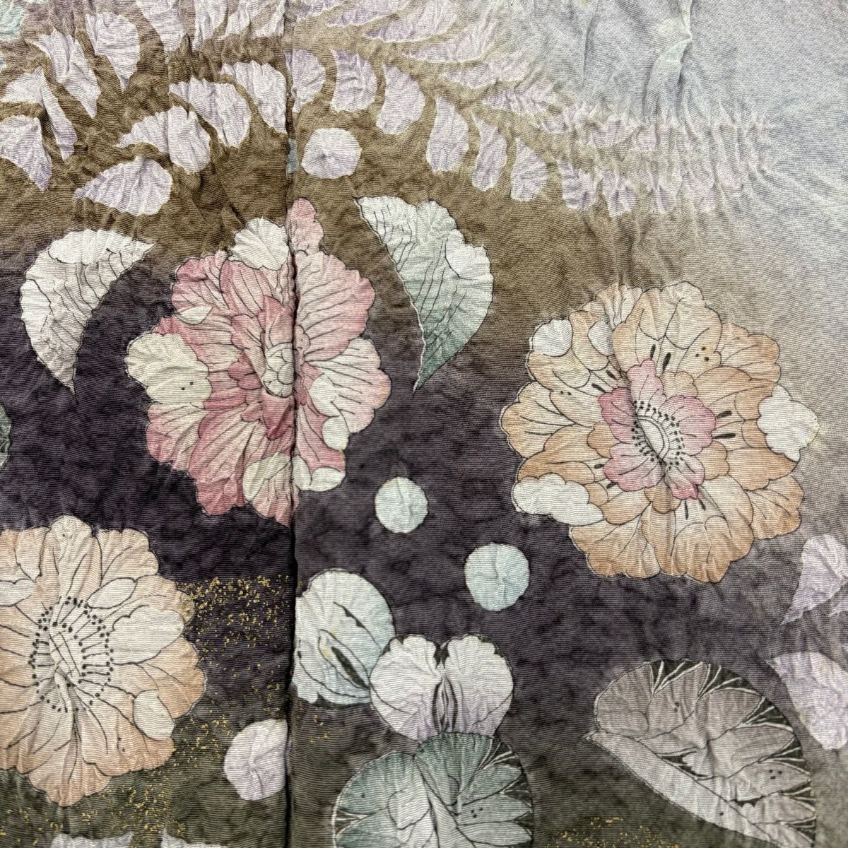 【美品】訪問服 身長158cm 袖長62.5cm S 雙層 辻花染 金銀彩 漸層 灰茶 純蠶絲 名品級