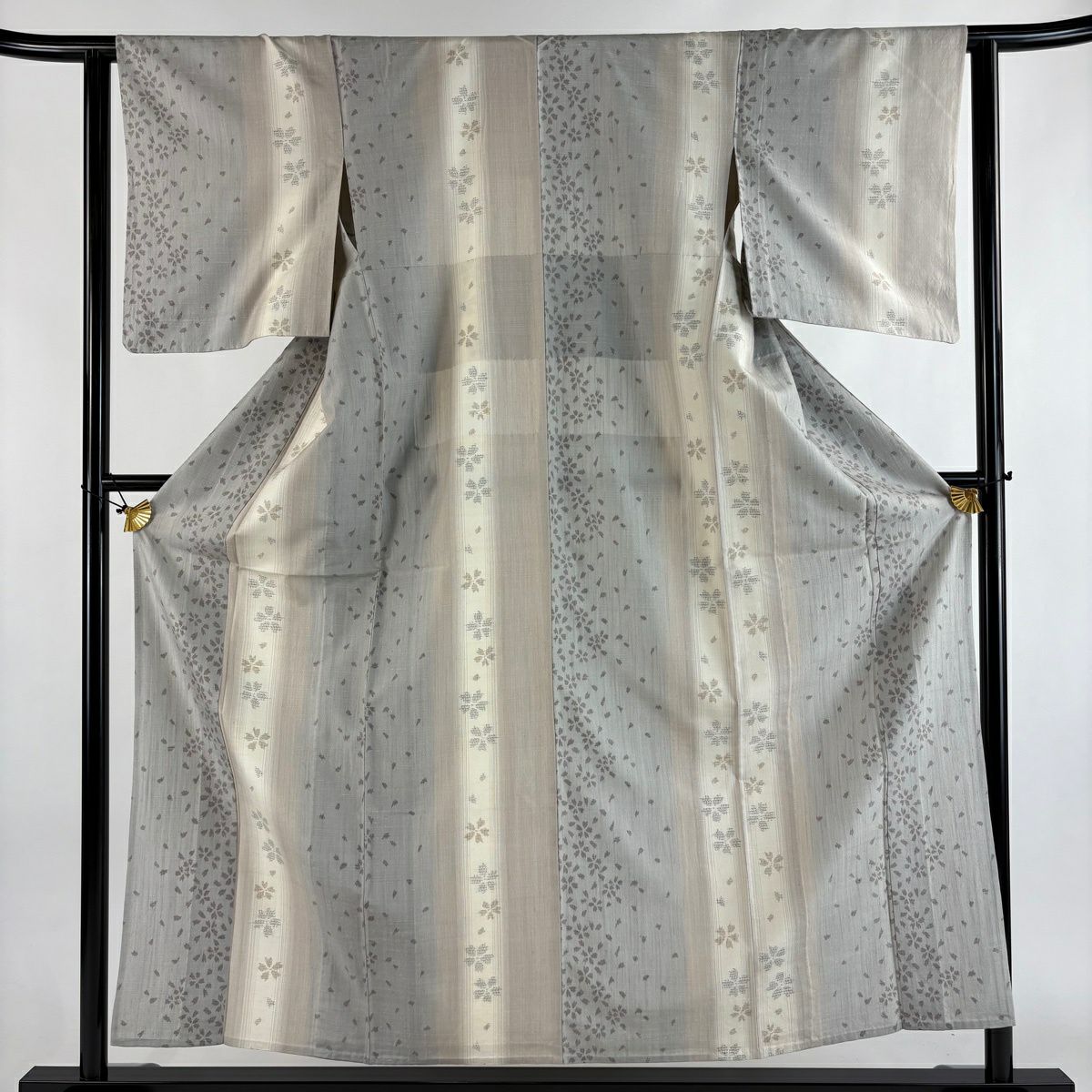 【美品】 紬織 身長155cm 袖長62cm S 單層 櫻花花瓣 灰紫 純蠶絲 名品級