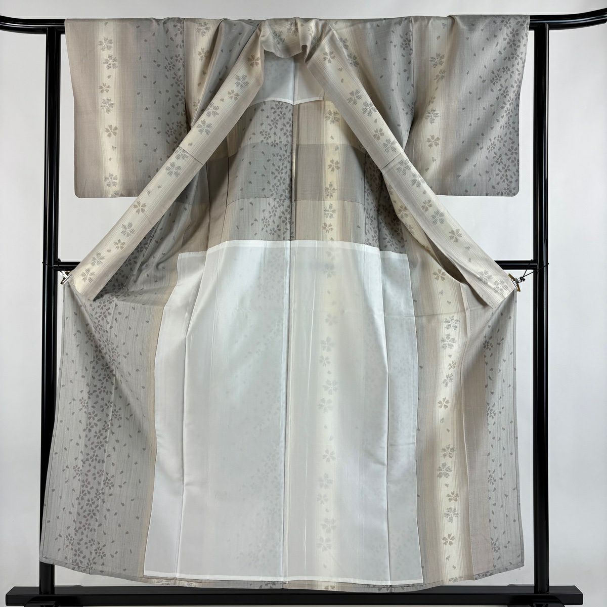 【美品】 紬織 身長155cm 袖長62cm S 單層 櫻花花瓣 灰紫 純蠶絲 名品級